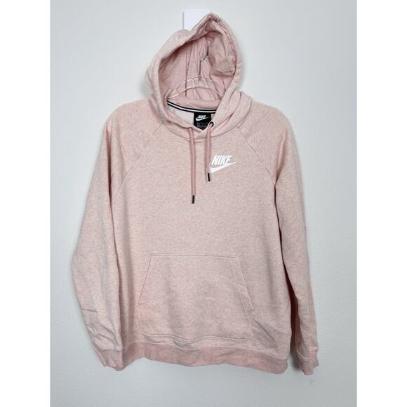 Nike Tops - Nike Rally Pullover Sweatshirt Womens Large Heathered Pink Logo Funnel Neck